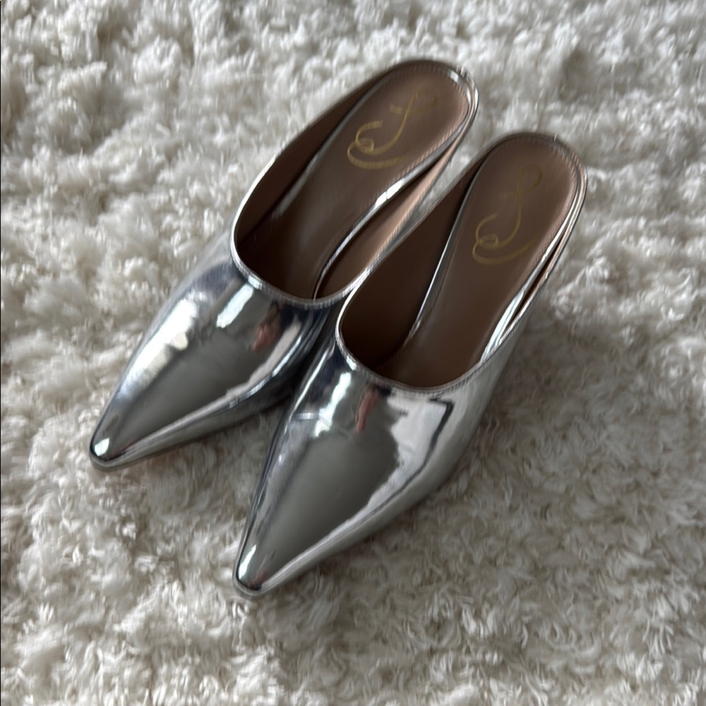 Silver slide heels, never worn